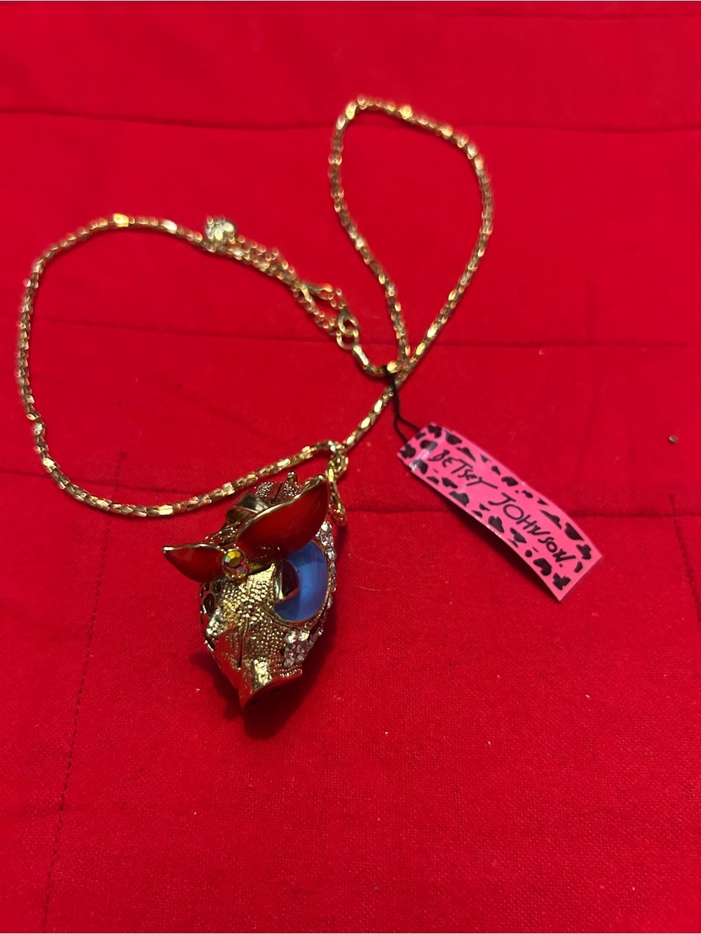 Betsey Johnson Gold-Tone Floral Pendant Necklace pigs with wings